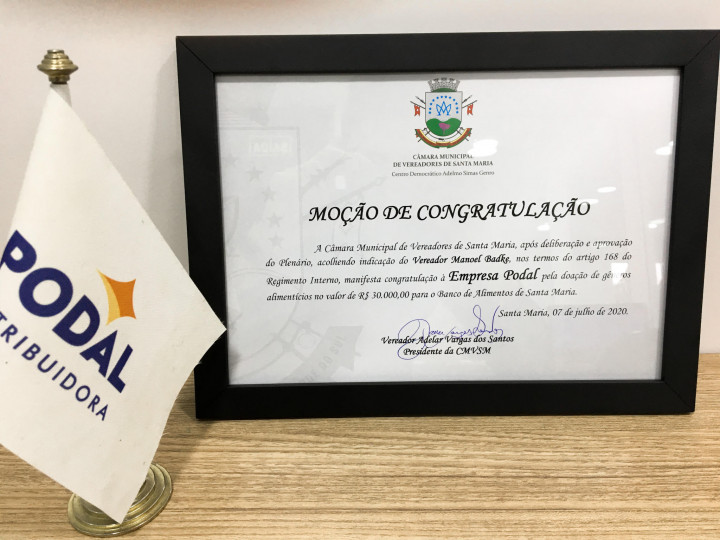 Podal Recebe Moção de Congratulação da Câmara de Vereadores de Santa Maria