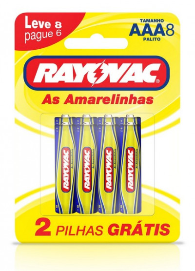 PILHA RAYOVAC AMARELINHA PALITO SM L8P6